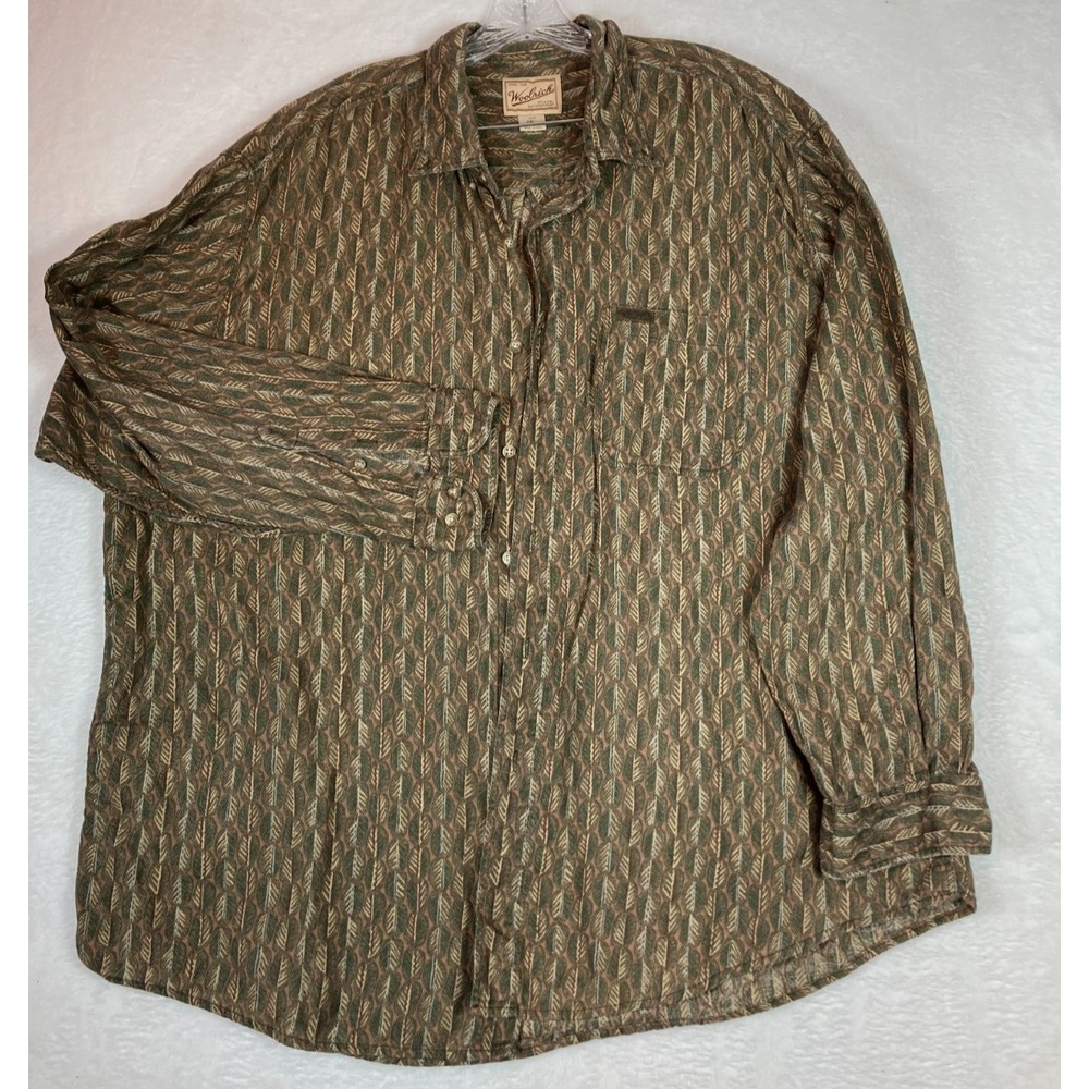 Vtg Woolrich Mens Button Up Shirt sz 2XL Aztec Print Cotton Peru
